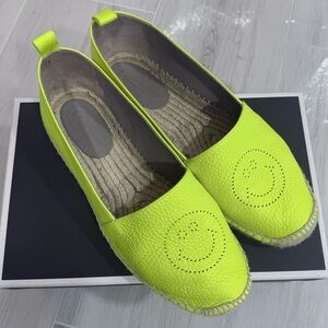 $600 Anya Hindmarch Espadrilles Smiley in Neon Yellow Tumbled Calf Size 38 8